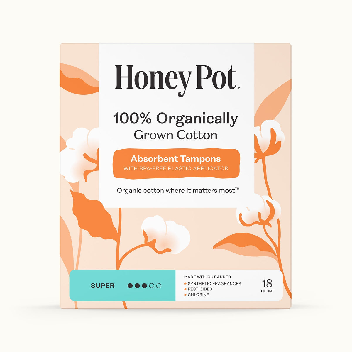 Super 100% Organically Grown Cotton BPA Free Plastic Applicator Tampons